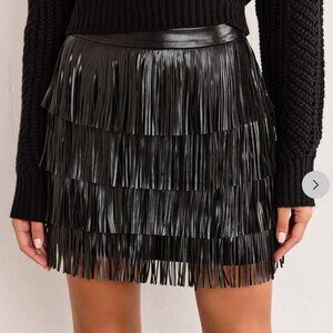 Faux leather fringe skirt